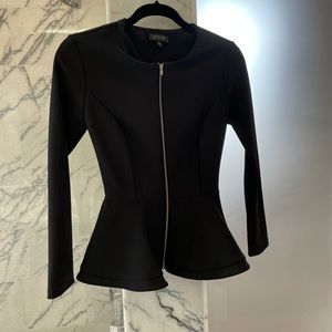 Topshop black peplum zip up jacket sz 2